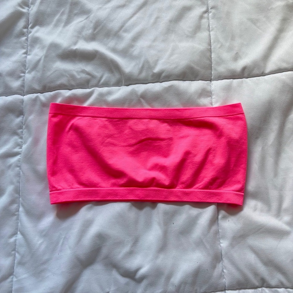 Lagaci Neon Pink Seamless Bandeau Tube Top Womens OS Summer Beachy Feminine